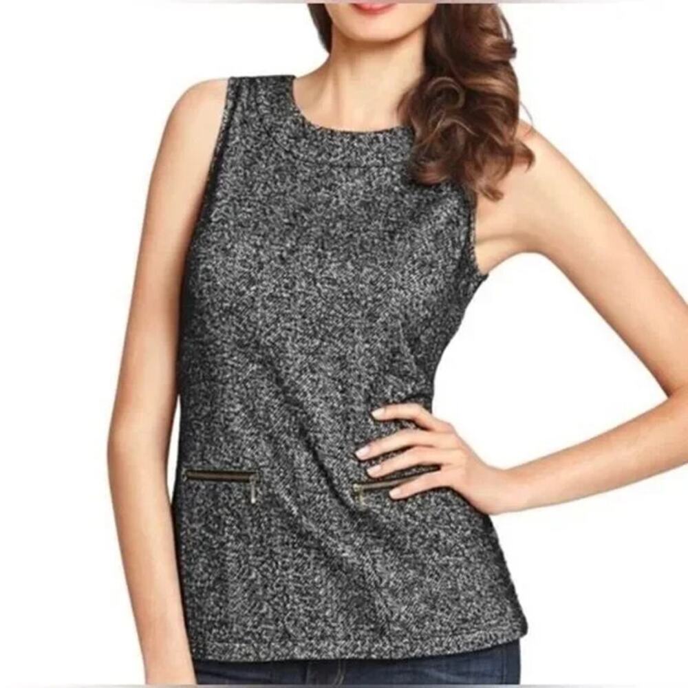 CAbi Womens Cece Shell Sleeveless Blouse Top Size Medium‎ Herringbone Tweed Gray